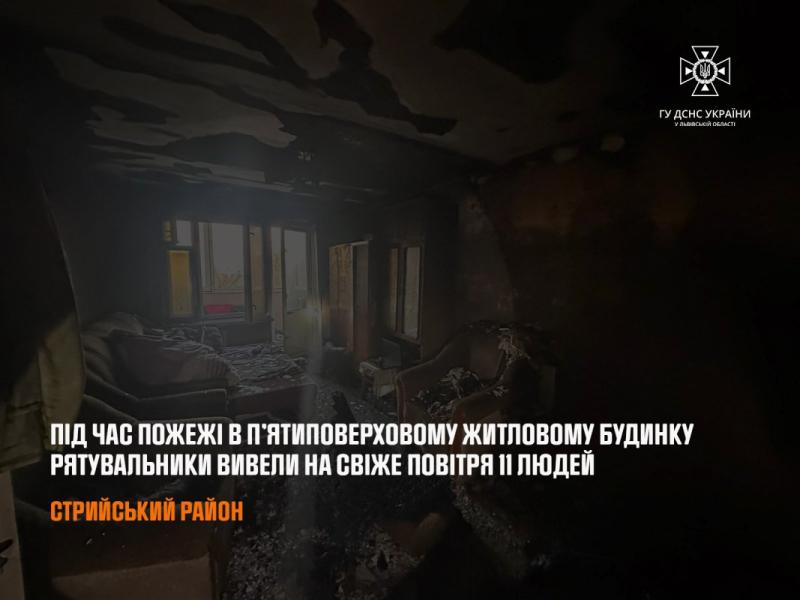 У Львівській області, внаслідок пожежі в багатоквартирному будинку, рятувальні служби евакуювали 11 осіб на відкрите повітря.